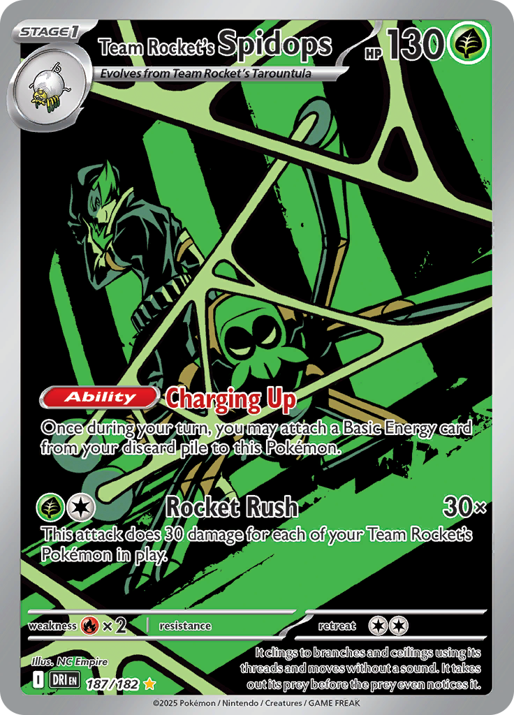 Team Rocket's Spidops 187/182 from Destined Rivals (DRI) - Illustration Rare English Pokémon TCG single card