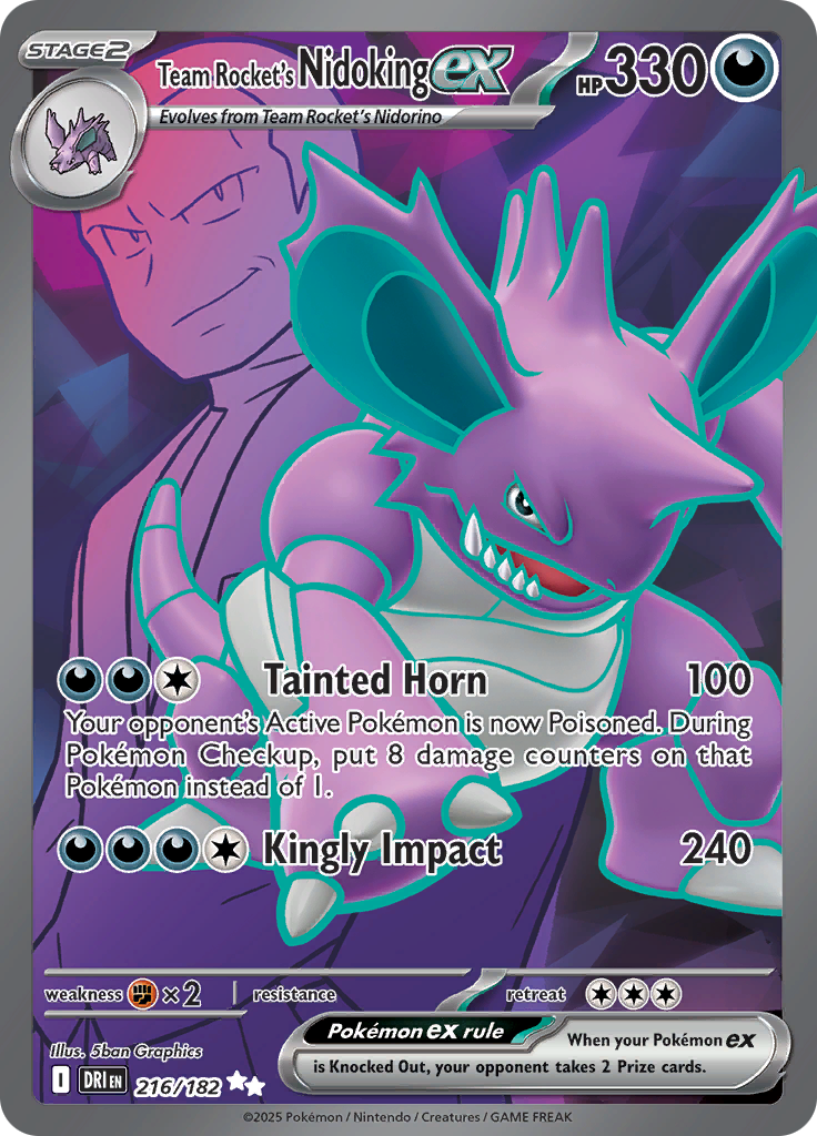 Team Rocket's Nidoking ex 216/182 from Destined Rivals (DRI) - Ultra Rare English Pokémon TCG single card