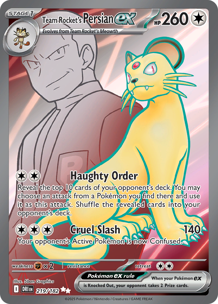Team Rocket's Persian ex 219/182 from Destined Rivals (DRI) - Ultra Rare English Pokémon TCG single card