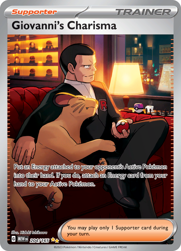 Giovanni's Charisma 204/165 from Pokémon 151 (MEW) - Special Illustration Rare English Pokémon TCG single card