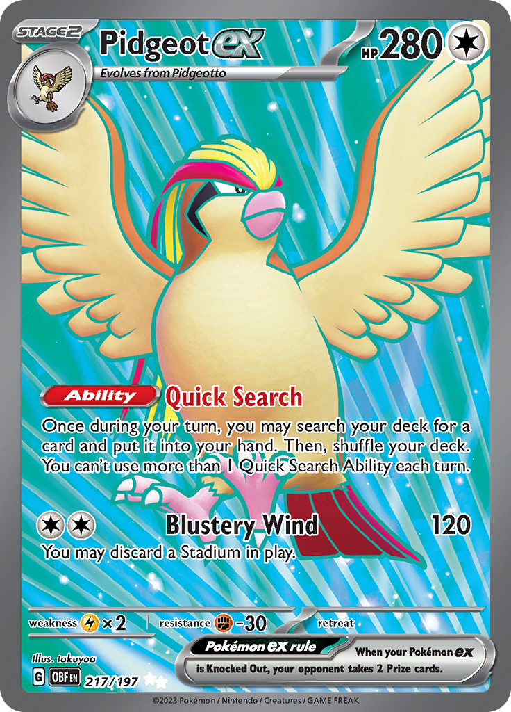 Pidgeot ex 217/197 from Obsidian Flames (OBF) - Ultra Rare English Pokémon TCG single card