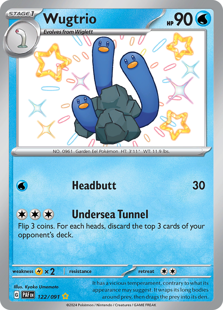 Wugtrio 122/091 from Paldean Fates (PAF) - Shiny Rare English Pokémon TCG single card