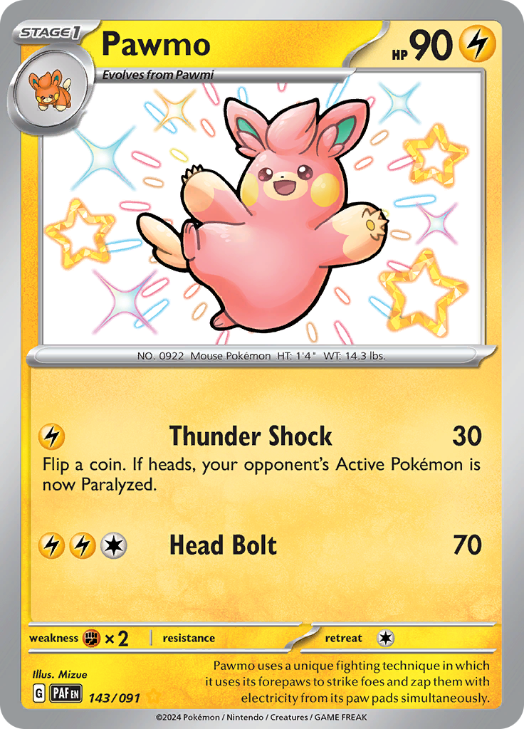 Pawmo 143/091 from Paldean Fates (PAF) - Shiny Rare English Pokémon TCG single card