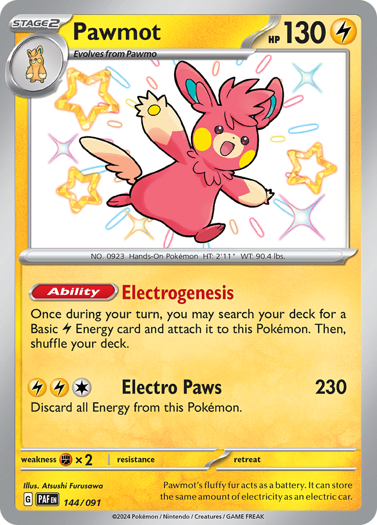 Pawmot 144/091 from Paldean Fates (PAF) - Shiny Rare English Pokémon TCG single card