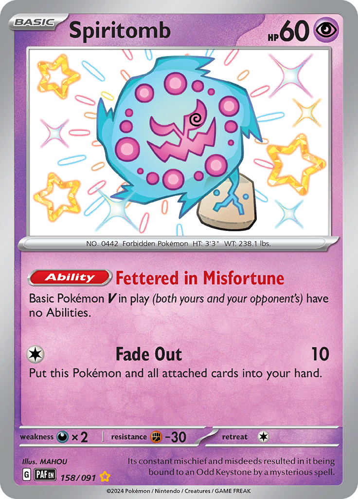 Spiritomb 158/091 from Paldean Fates (PAF) - Shiny Rare English Pokémon TCG single card