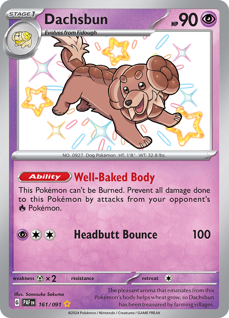 Dachsbun 161/091 from Paldean Fates (PAF) - Shiny Rare English Pokémon TCG single card