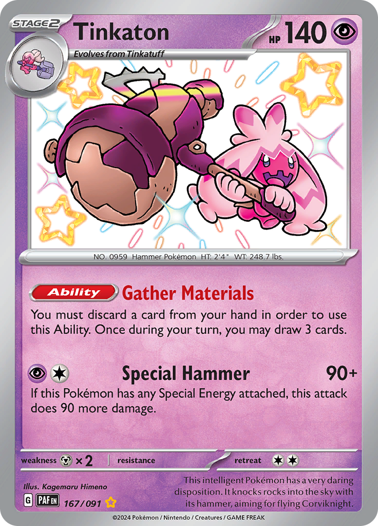 Tinkaton 167/091 from Paldean Fates (PAF) - Shiny Rare English Pokémon TCG single card