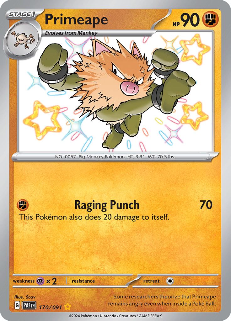 Primeape 170/091 from Paldean Fates (PAF) - Shiny Rare English Pokémon TCG single card