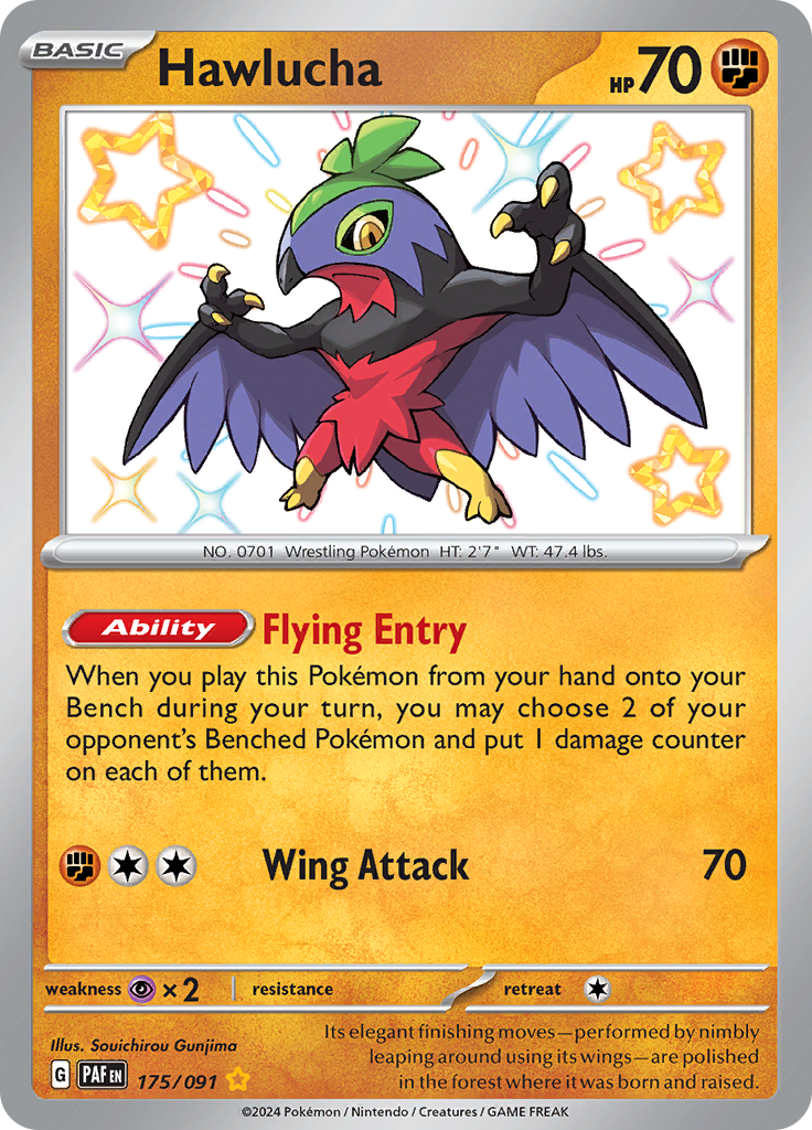 Hawlucha 175/091 from Paldean Fates (PAF) - Shiny Rare English Pokémon TCG single card