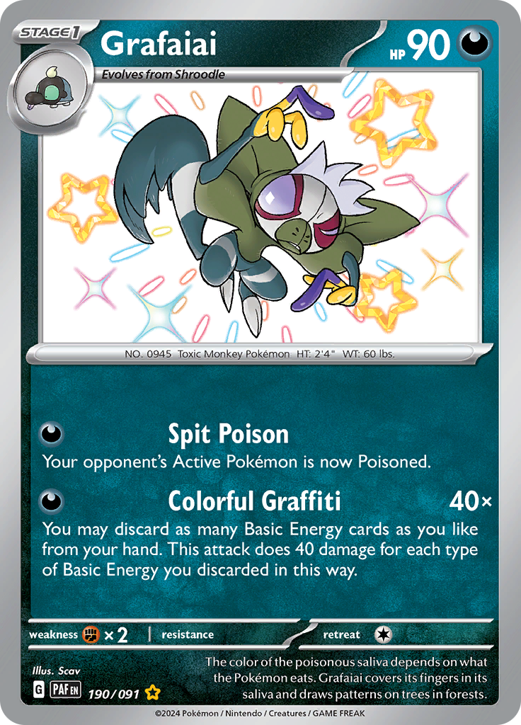 Grafaiai 190/091 from Paldean Fates (PAF) - Shiny Rare English Pokémon TCG single card