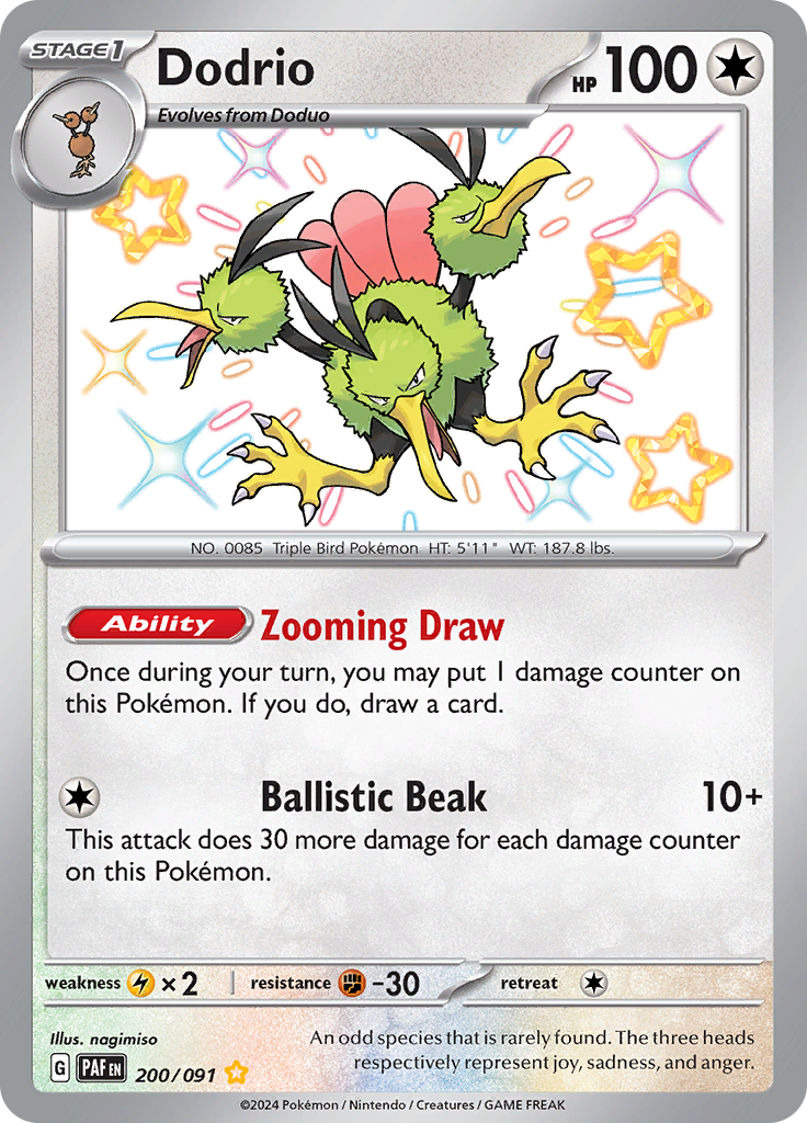 Dodrio 200/091 from Paldean Fates (PAF) - Shiny Rare English Pokémon TCG single card