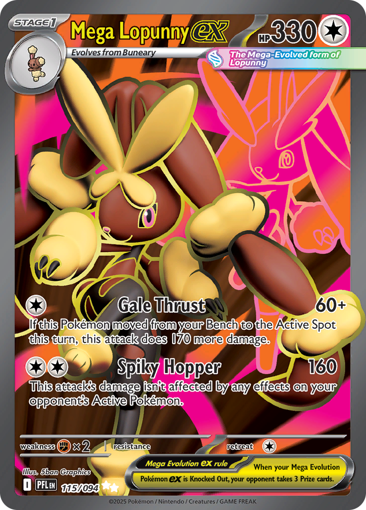 Mega Lopunny ex 115/094 from Phantasmal Flames (PFL) - Ultra Rare English Pokémon TCG single card