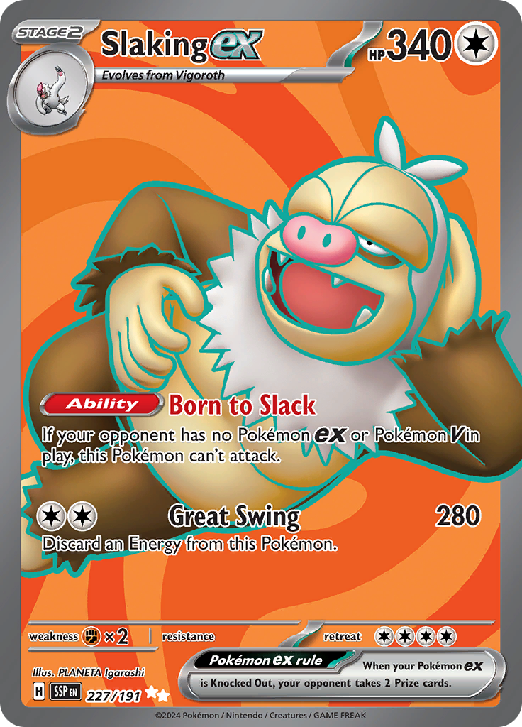 Slaking ex 227/191 from Surging Sparks (SSP) - Ultra Rare English Pokémon TCG single card