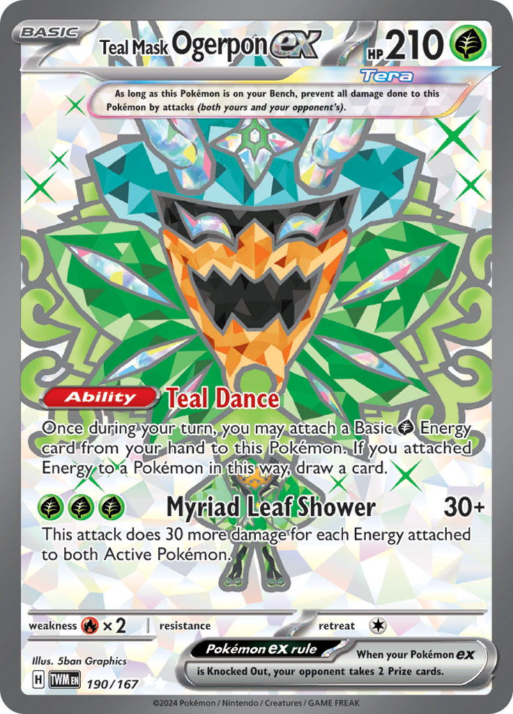 Teal Mask Ogerpon ex 190/167 from Twilight Masquerade (TWM) - Ultra Rare English Pokémon TCG single card