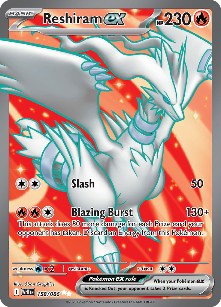Reshiram ex 158/086 from White Flare (WHT) - Ultra Rare English Pokémon TCG single card
