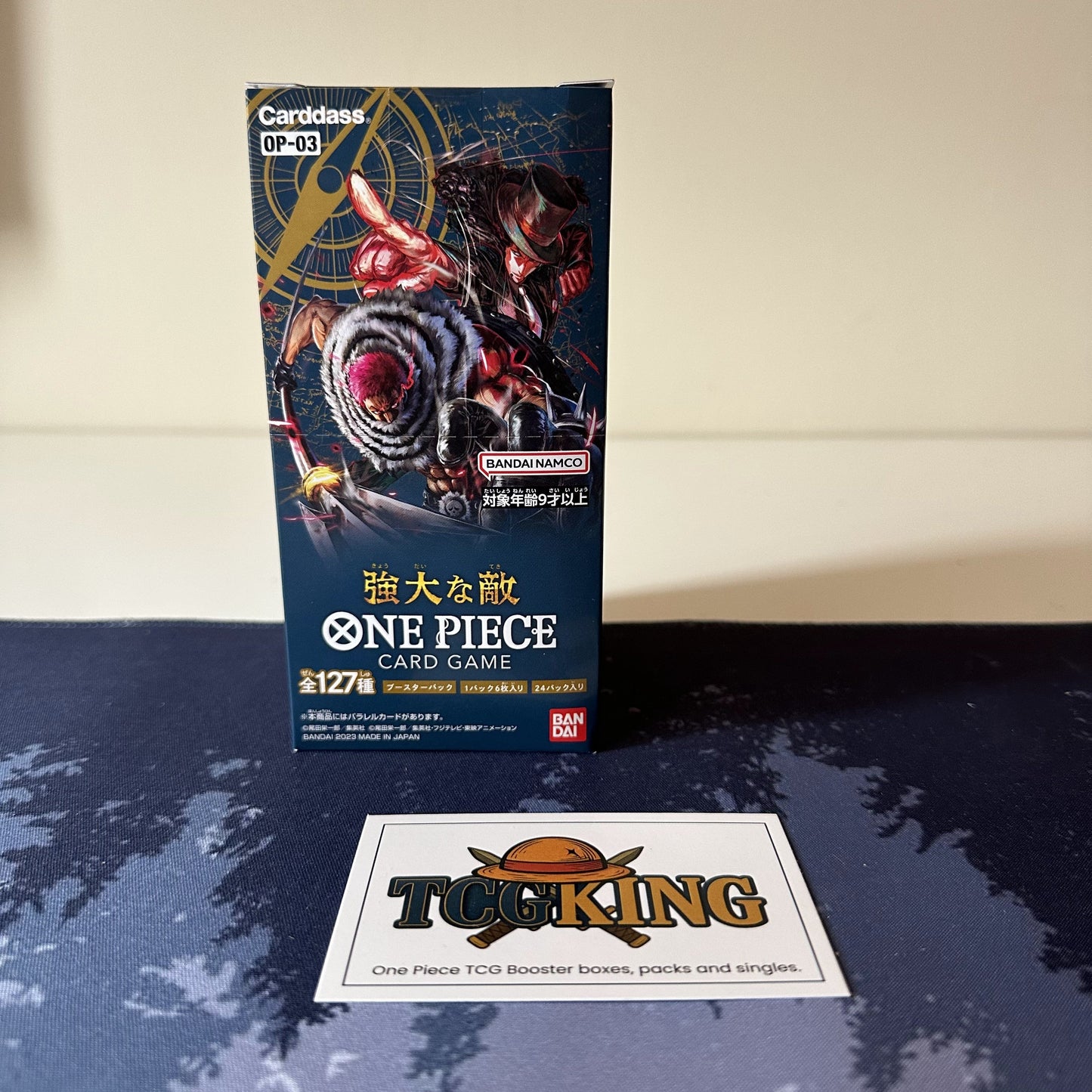 One Piece OP03 Pillars of Strength Japanese booster box with TCGKing card, front view