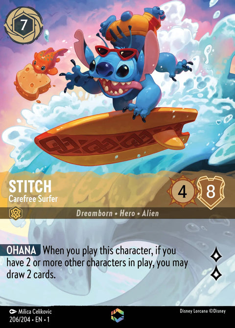 Stitch - Carefree Surfer (001-206) - Set 1: The First Chapter - Disney Lorcana Enchanted
