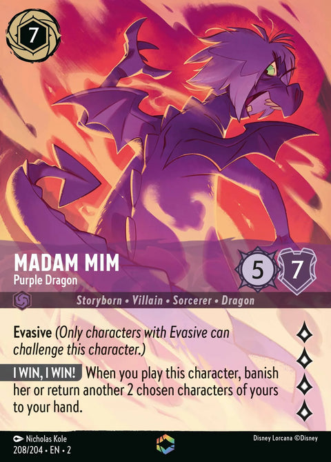 Madam Mim - Purple Dragon (002-208) - Set 2: Rise of the Floodborn - Disney Lorcana Enchanted