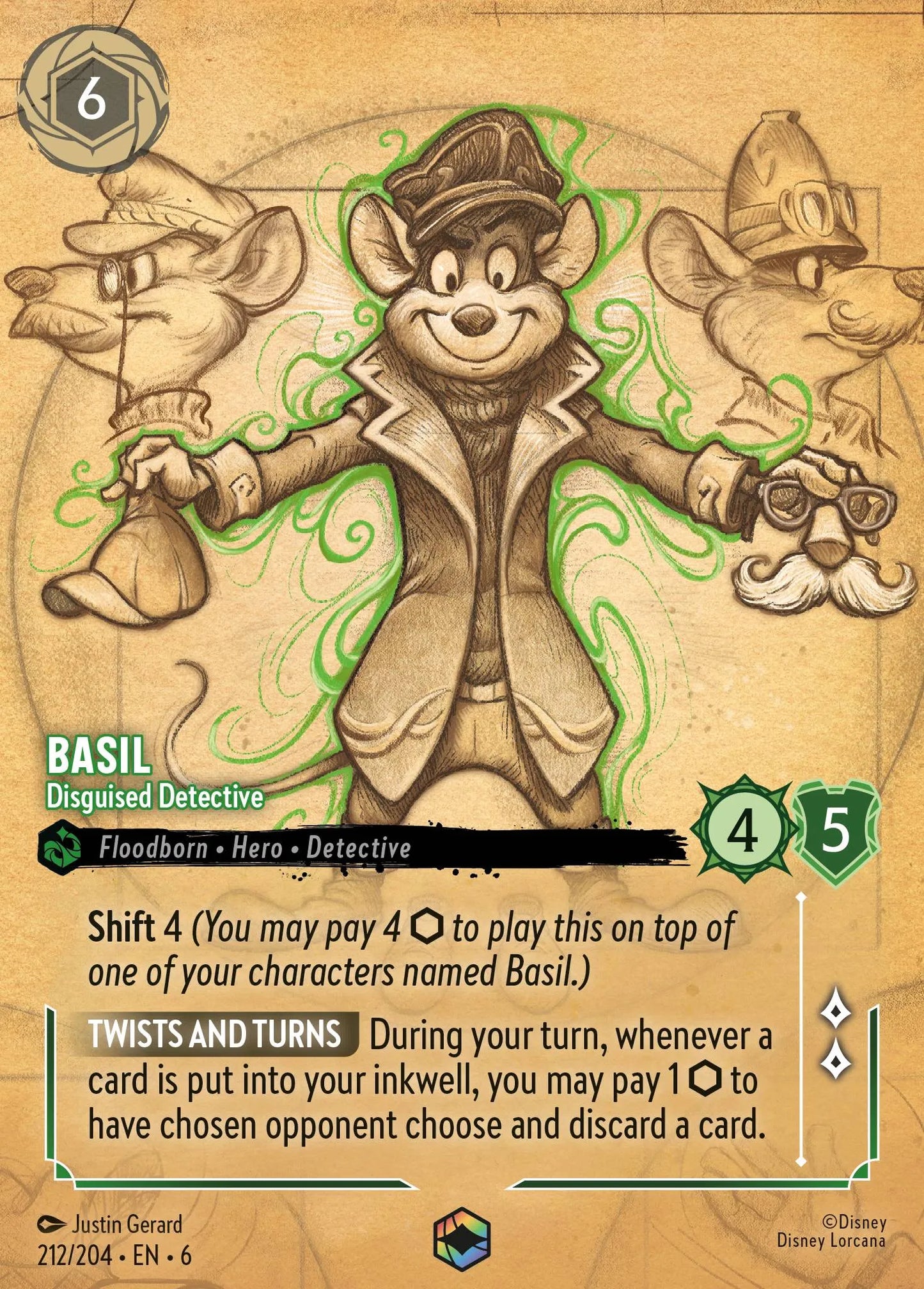 Basil - Disguised Detective (006-212) - Set 6: Azurite Sea - Disney Lorcana Enchanted