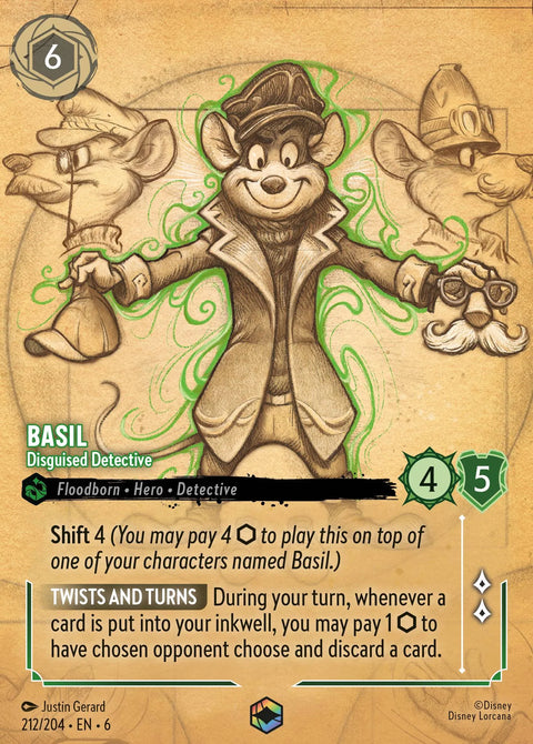 Basil - Disguised Detective (006-212) - Set 6: Azurite Sea - Disney Lorcana Enchanted