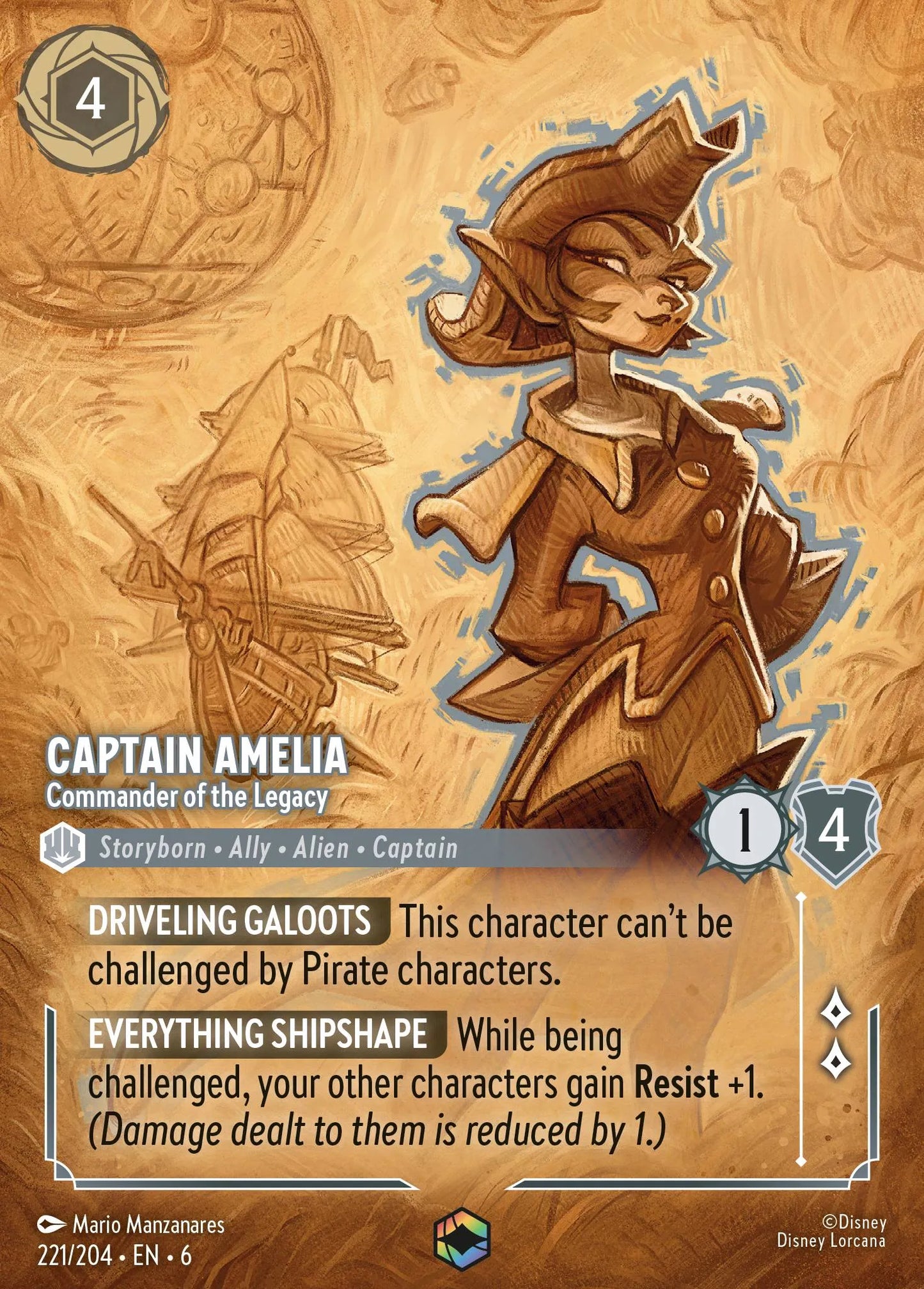 Captain Amelia - Commander of the Legacy (006-221) - Set 6: Azurite Sea - Disney Lorcana Enchanted