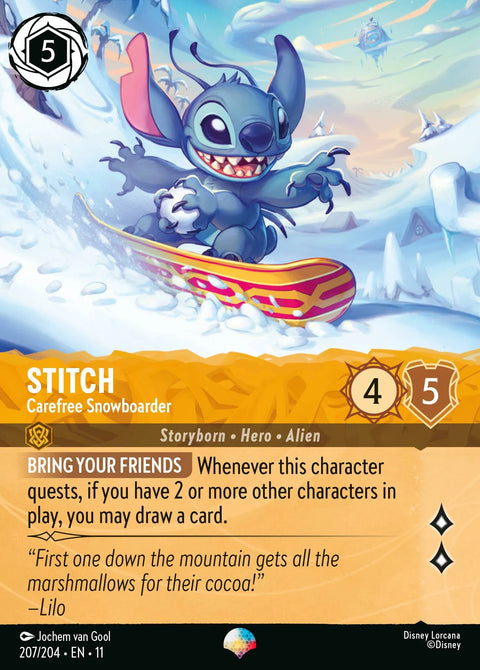 Stitch - Carefree Snowboarder (011-207) - Set 11: Winterspell - Disney Lorcana Epic