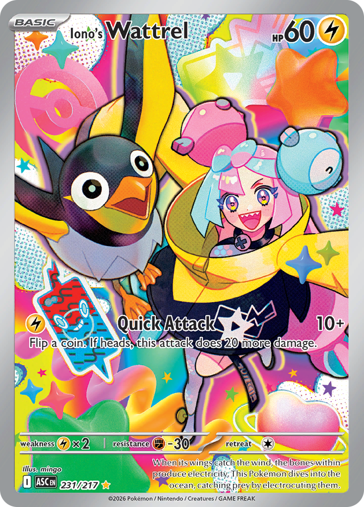Iono's Wattrel 231/217 from Ascended Heroes (ASC) - Illustration Rare English Pokémon TCG single card