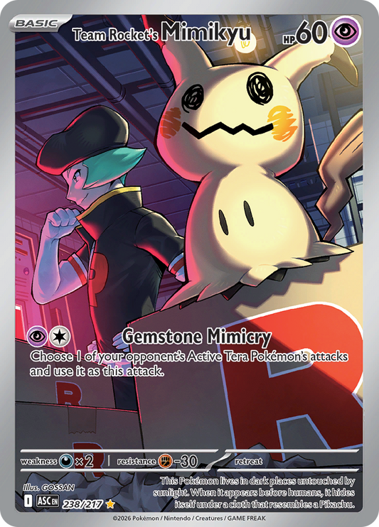 Team Rocket's Mimikyu 238/217 from Ascended Heroes (ASC) - Illustration Rare English Pokémon TCG single card