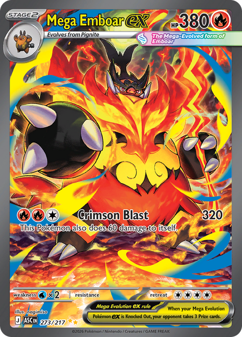Mega Emboar ex 273/217 from Ascended Heroes (ASC) - Special Illustration Rare English Pokémon TCG single card