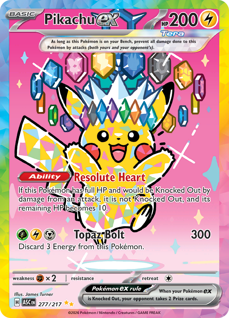 Pikachu ex 277/217 from Ascended Heroes (ASC) - Special Illustration Rare English Pokémon TCG single card