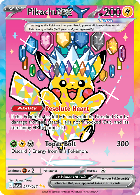 Pikachu ex 277/217 from Ascended Heroes (ASC) - Special Illustration Rare English Pokémon TCG single card