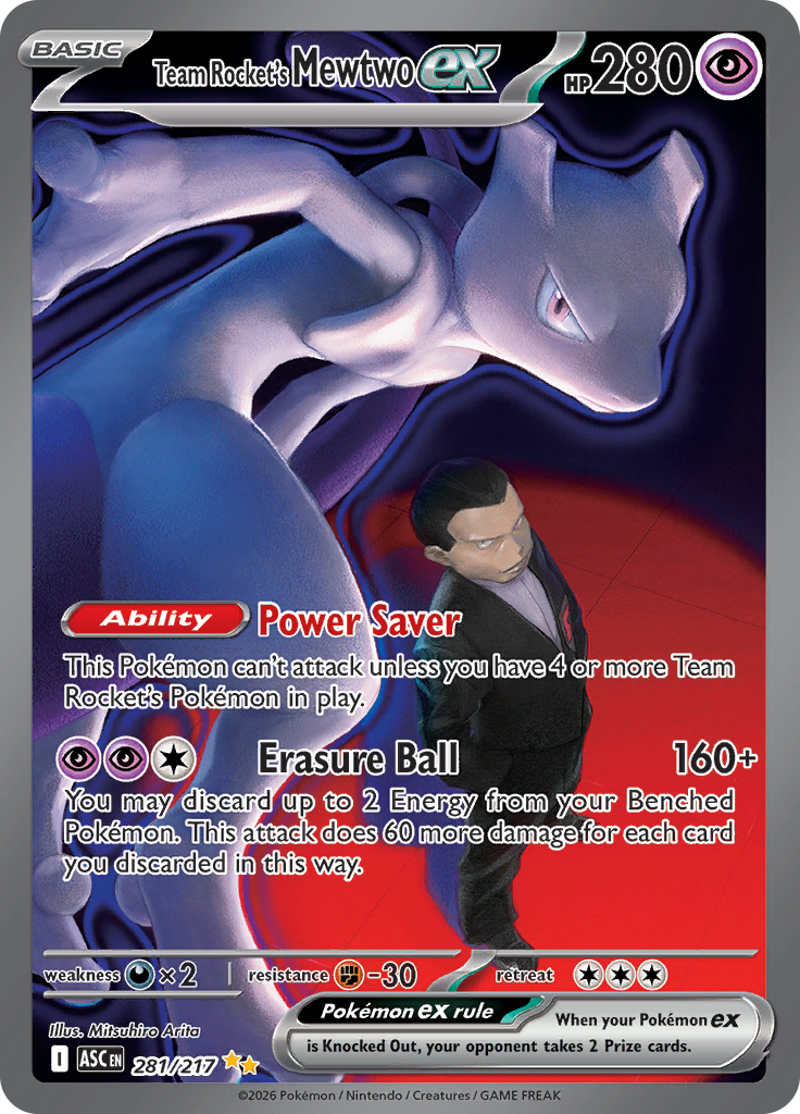 Team Rocket's Mewtwo ex 281/217 from Ascended Heroes (ASC) - Special Illustration Rare English Pokémon TCG single card