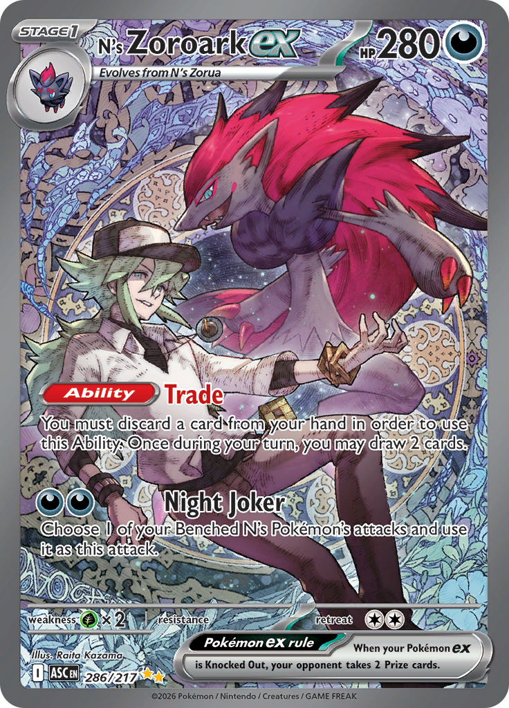 N's Zoroark ex 286/217 from Ascended Heroes (ASC) - Special Illustration Rare English Pokémon TCG single card