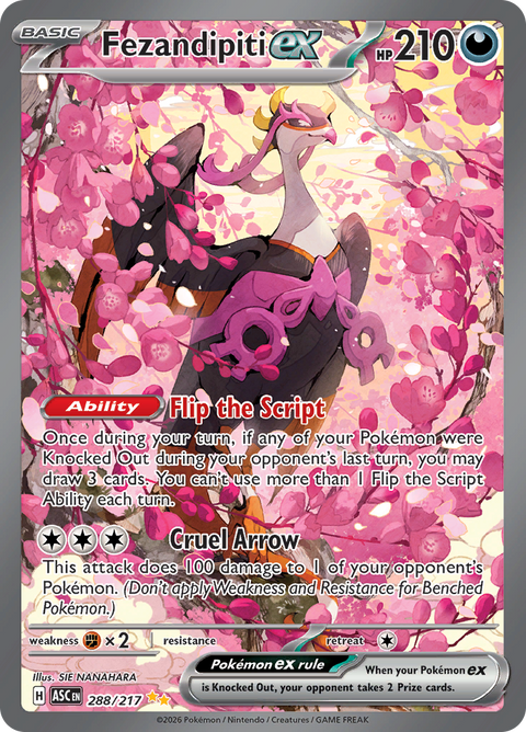Fezandipiti ex 288/217 from Ascended Heroes (ASC) - Special Illustration Rare English Pokémon TCG single card
