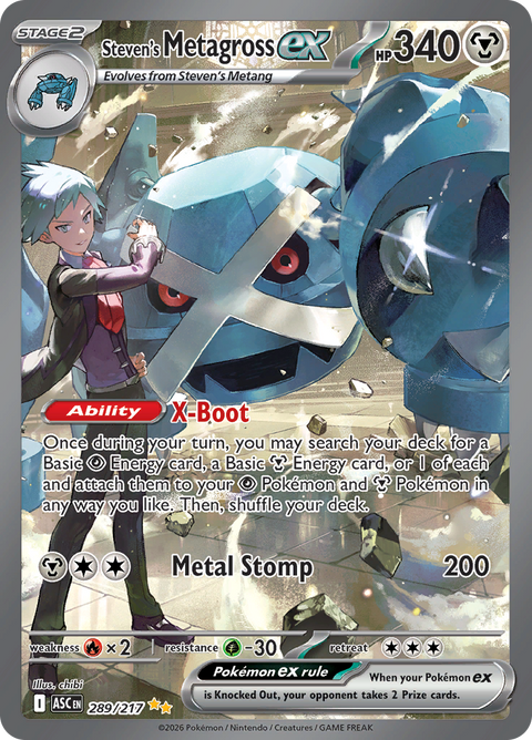 Steven's Metagross ex 289/217 from Ascended Heroes (ASC) - Special Illustration Rare English Pokémon TCG single card