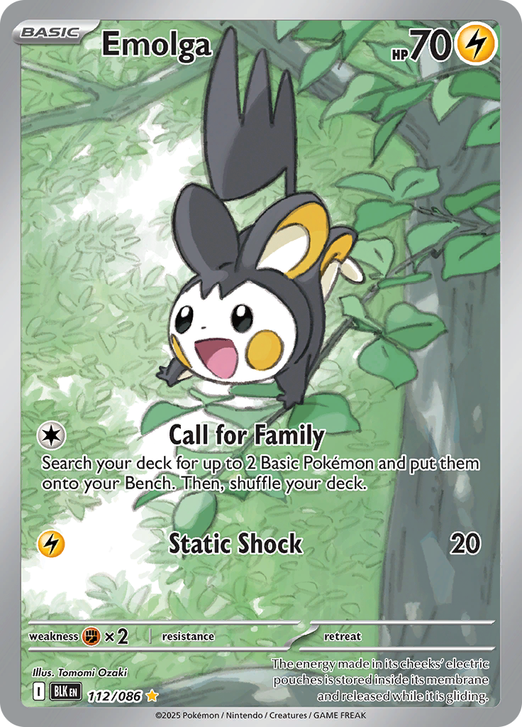 Emolga 112/086 from Black Bolt (BLK) - Illustration Rare English Pokémon TCG single card