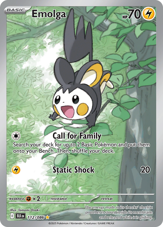 Emolga 112/086 from Black Bolt (BLK) - Illustration Rare English Pokémon TCG single card