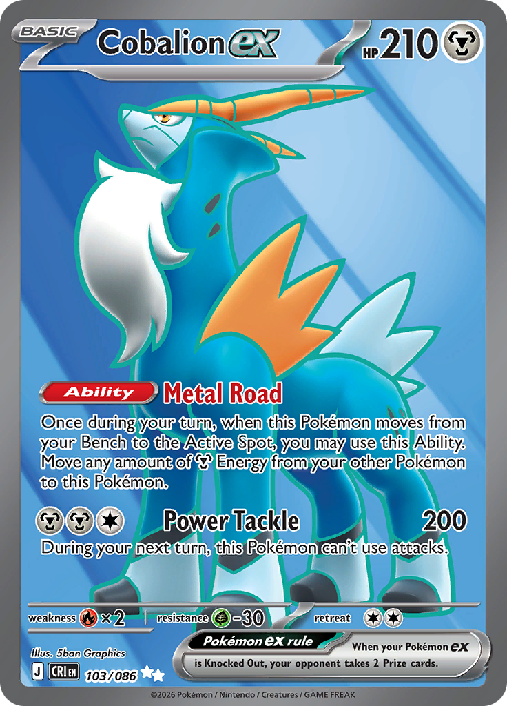 Cobalion ex 103/086 from Chaos Rising (CRI) - Ultra Rare English Pokémon TCG single card