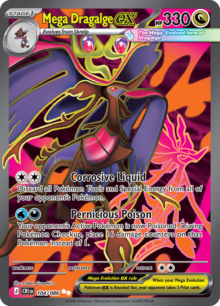 Mega Dragalge ex 104/086 from Chaos Rising (CRI) - Ultra Rare English Pokémon TCG single card