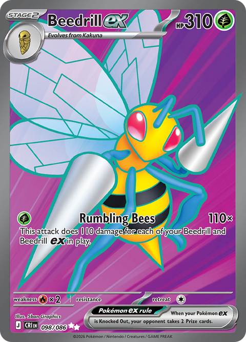 Beedrill ex 098/086 from Chaos Rising (CRI) - Ultra Rare English Pokémon TCG single card