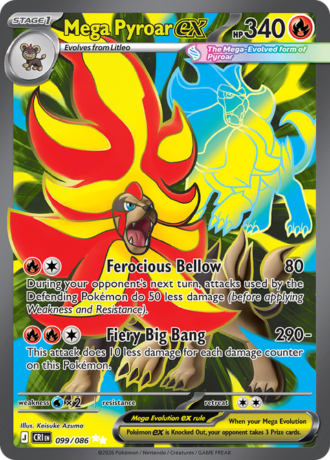 Mega Pyroar ex 099/086 from Chaos Rising (CRI) - Ultra Rare English Pokémon TCG single card