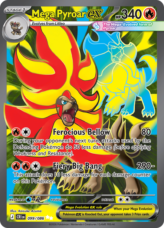 Mega Pyroar ex 099/086 from Chaos Rising (CRI) - Ultra Rare English Pokémon TCG single card