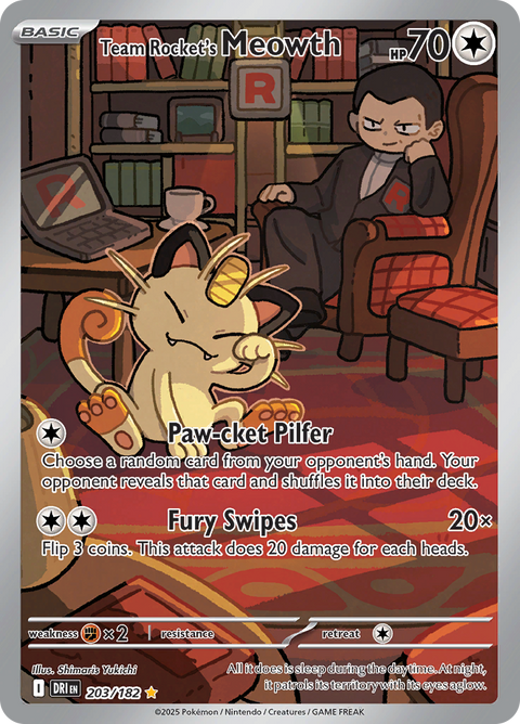 Team Rocket's Meowth 203/182 from Destined Rivals (DRI) - Illustration Rare English Pokémon TCG single card