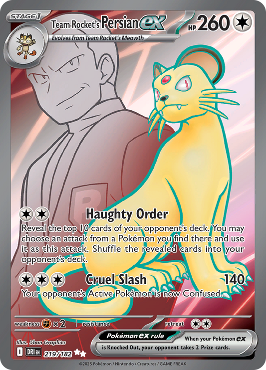 Team Rocket's Persian ex 219/182 from Destined Rivals (DRI) - Ultra Rare English Pokémon TCG single card