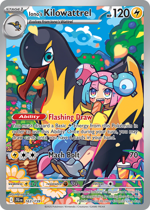 Iono's Kilowattrel 163/159 from Journey Together (JTG) - Illustration Rare English Pokémon TCG single card