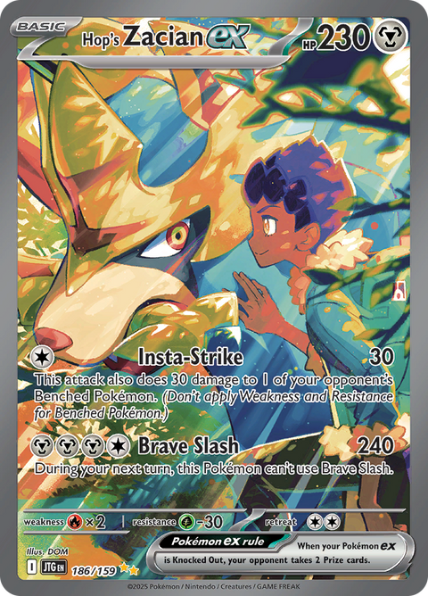 Hop's Zacian ex 186/159 from Journey Together (JTG) - Special Illustration Rare English Pokémon TCG single card