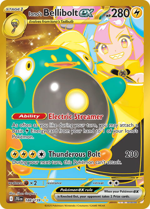 Iono's Bellibolt ex 188/159 from Journey Together (JTG) - Hyper Rare English Pokémon TCG single card