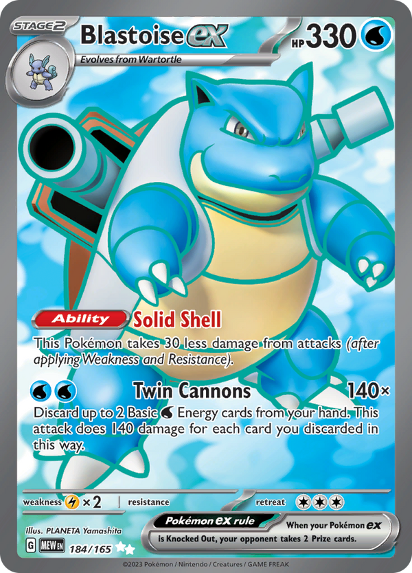 Blastoise ex 184/165 from Pokémon 151 (MEW) - Ultra Rare English Pokémon TCG single card
