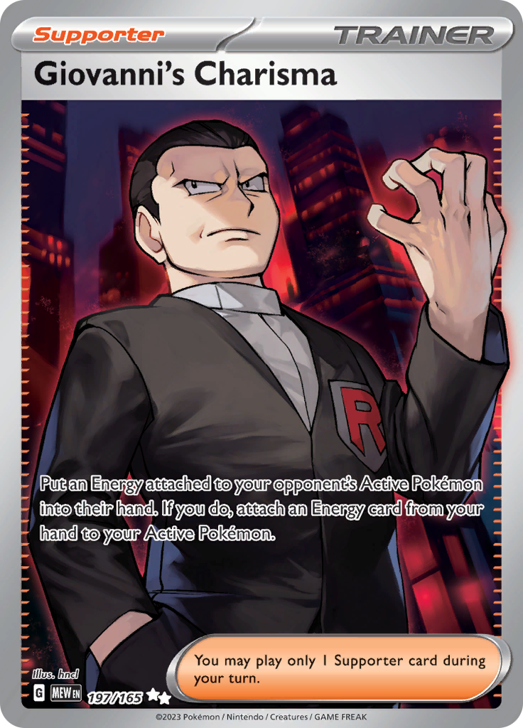 Giovanni's Charisma 197/165 from Pokémon 151 (MEW) - Ultra Rare English Pokémon TCG single card
