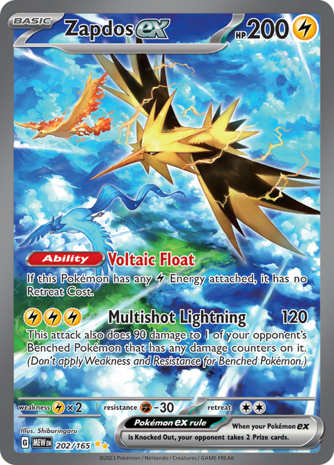 Zapdos ex 202/165 from Pokémon 151 (MEW) - Special Illustration Rare English Pokémon TCG single card